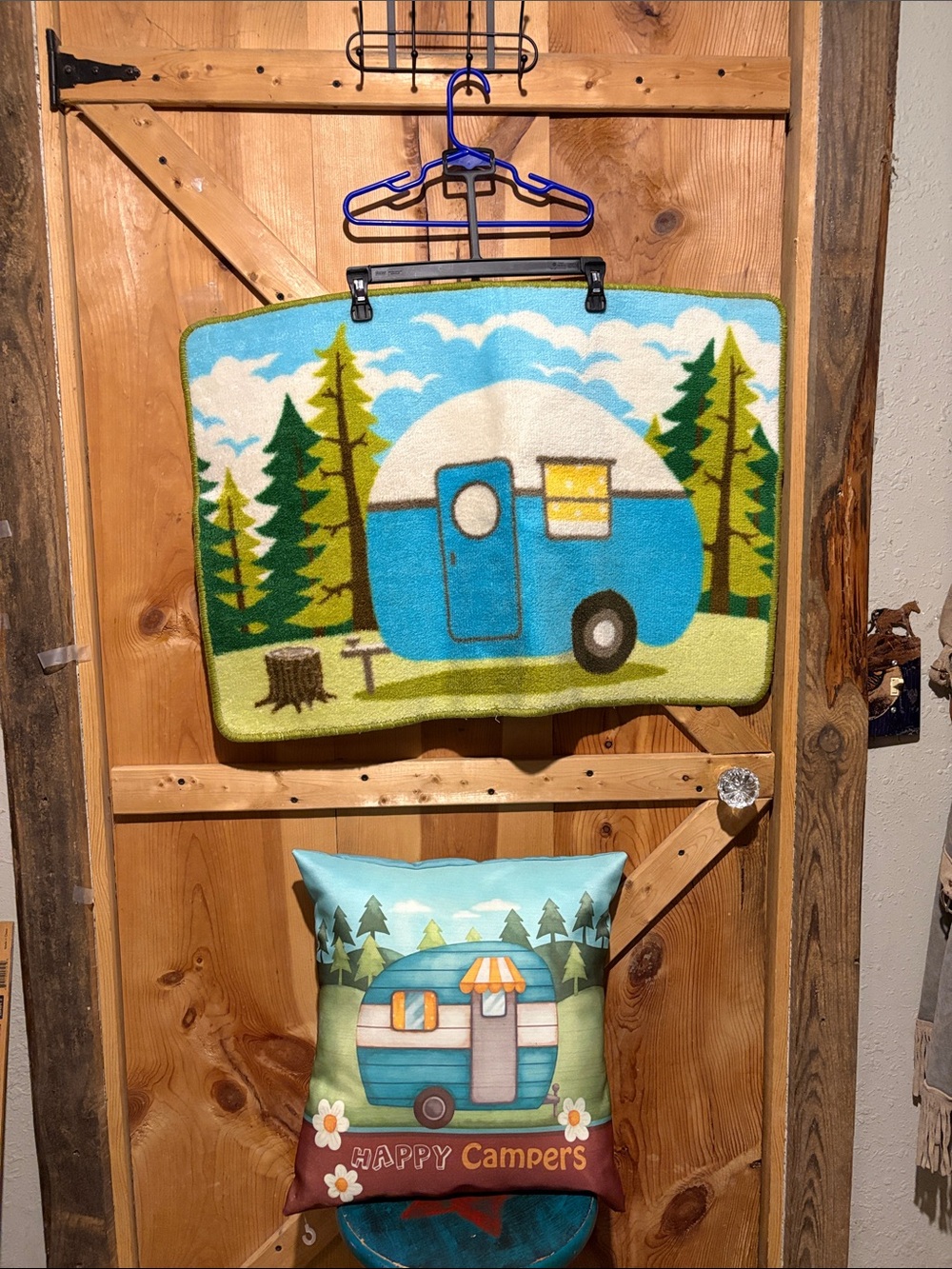 Happy Campers Retro Camper Accent Pillow and Rug Blue & Green